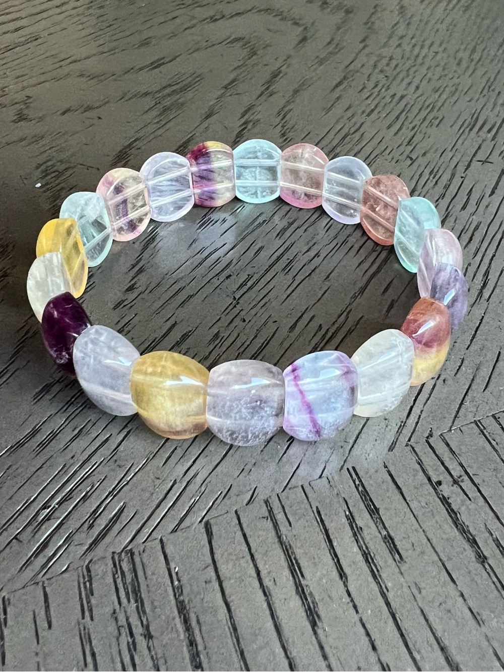 Rainbow fluorite soft bangle SIZE 7.25’